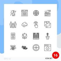 16 Thematic Vector Outlines and Editable Symbols of family living email home light Editable Vector Design Elements