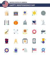 Happy Independence Day Pack of 25 Flats Signs and Symbols for play police sign holiday star men Editable USA Day Vector Design Elements