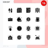 Group of 16 Modern Solid Glyphs Set for google analytics learning report document Editable Vector Design Elements