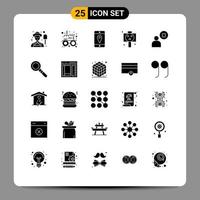 Mobile Interface Solid Glyph Set of 25 Pictograms of find profile cell delete user skull Editable Vector Design Elements