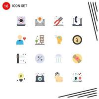 Pictogram Set of 16 Simple Flat Colors of favorite laptop construction help communication Editable Pack of Creative Vector Design Elements