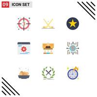 User Interface Pack of 9 Basic Flat Colors of gear cogwheels stick star decoration Editable Vector Design Elements