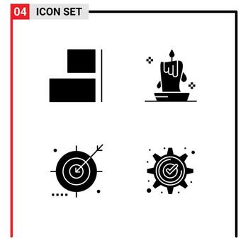 Pictogram Set of 4 Simple Solid Glyphs of align engine burning light illumination optimization Editable Vector Design Elements