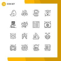 Universal Icon Symbols Group of 16 Modern Outlines of shop progression art process volume Editable Vector Design Elements