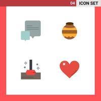 Group of 4 Modern Flat Icons Set for chat bath pot pongal heart Editable Vector Design Elements