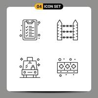 Set of 4 Vector Filledline Flat Colors on Grid for checklist transport barbed signaling school Editable Vector Design Elements