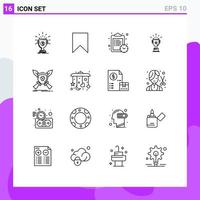 Pictogram Set of 16 Simple Outlines of badge prize save medal work Editable Vector Design Elements