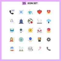 Mobile Interface Flat Color Set of 25 Pictograms of heart diamond blind love healthcare Editable Vector Design Elements