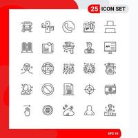 Mobile Interface Line Set of 25 Pictograms of office vertical call distribute internet Editable Vector Design Elements