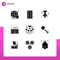 Set of 9 Modern UI Icons Symbols Signs for decorate chandelier marker bulb video Editable Vector Design Elements