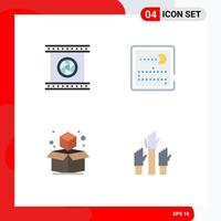 Modern Set of 4 Flat Icons Pictograph of camera lenses cube photographic objective games box Editable Vector Design Elements