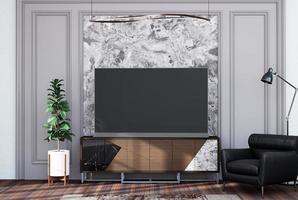 Mock up smart TV in modern interior fully furnished rooms