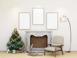 Mock up poster frame in Christmas Decor with living room