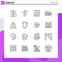 Set of 16 Commercial Outlines pack for transportation subway wedding station document Editable Vector Design Elements