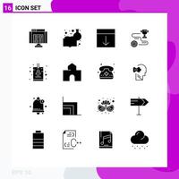 Set of 16 Commercial Solid Glyphs pack for win success arrange target page Editable Vector Design Elements