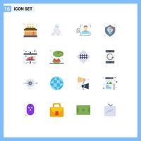 Pack of 16 Modern Flat Colors Signs and Symbols for Web Print Media such as shield design game creative scan Editable Pack of Creative Vector Design Elements