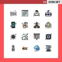 Universal Icon Symbols Group of 16 Modern Flat Color Filled Lines of tourism journey web cable car graduation Editable Creative Vector Design Elements