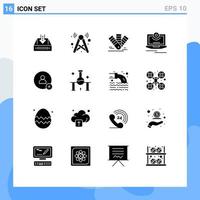 Mobile Interface Solid Glyph Set of 16 Pictograms of camera tone internet pms color Editable Vector Design Elements