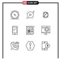 Set of 9 Modern UI Icons Symbols Signs for diploma iphone lab android smart phone Editable Vector Design Elements