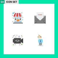 Universal Icon Symbols Group of 4 Modern Flat Icons of cafe film envelope thanks retro Editable Vector Design Elements