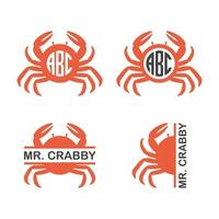 Red crab monogram frame vector illustration