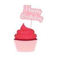 cupcake vegano de terciopelo rojo con topper feliz cumpleaños vector