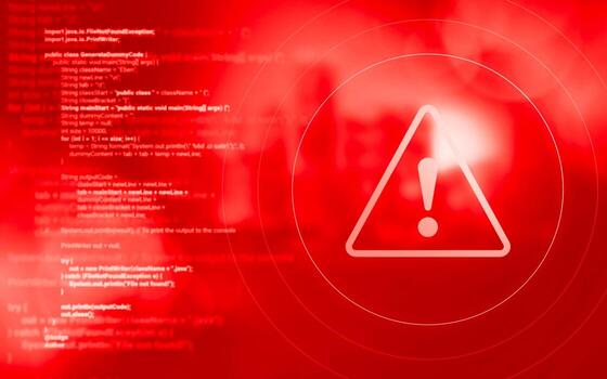 signo de exclamación. amenaza de Internet relacionada con ataques de piratas informáticos. foto