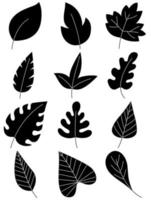 Leaves hand drawn icon vector set isolated on white background, Hand drawn decorative elements, Simple cartoon hand drawn style