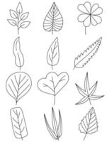 Leaves hand drawn icon vector set isolated on white background, Hand drawn decorative elements, Simple cartoon hand drawn style