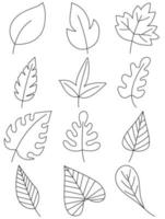 Leaves hand drawn icon vector set isolated on white background, Hand drawn decorative elements, Simple cartoon hand drawn style