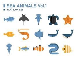 Sea animals icon set. Oceans icon. vector