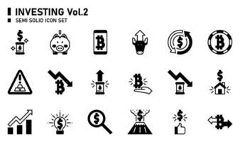 Investing semi solid icon set. vector