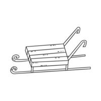 Wooden sleigh. Black and white vector hand drawn icon