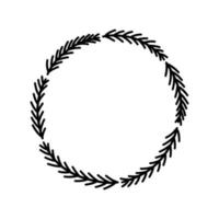 Simple round wreath of spruce twigs. Frame vector doodle