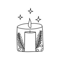 Candle in candlestick with spruce branches and berries. Vector