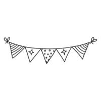 Festive garland with triangular checkboxes. Black and white vector