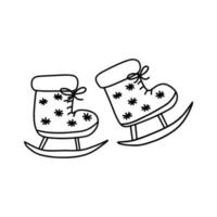 Skates with a snowflakes. Ice skating. Vector doodle