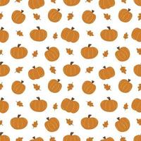 Seamless autumn pattern with pumpkins and leaves. Vector