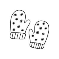 Cute winter warm cozy mittens with snowflakes. Vector doodle