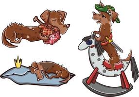 illustration set of cute and funny cartoon little dogs-pupies. Vector illustration