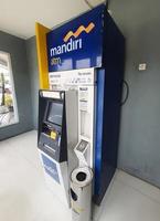 Jakarta, Indonesia in July 2022. This is a photo of an Automated Teller Machine or ATM from Bank Mandiri.