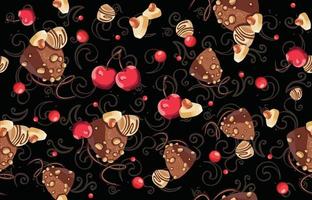 Seamless pattern of chocolate, sweets and cherry pattern. vector