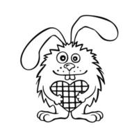 cartoon cute hare holding heart line sketch , illustration vector