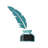 Feather quill pen in ink bottle vector