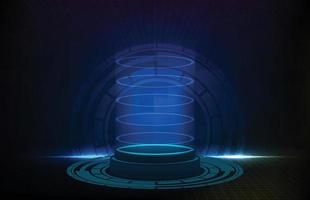 abstract background of futuristic neon podium display and hud ui vector