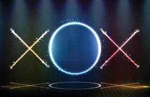 abstract futuristic background of neon circle and cross stage background vector