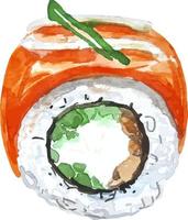 sushi maki roll philadelphia decorado ilustración acuarela aislada vector