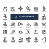 factory mass production manufacturing metal processing engineering detailed thin line outline icon set. simple vector illustration