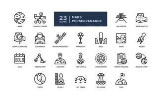 mars perseverance exploration discovery space astronomy cosmos detailed thin line outline icon set. simple vector illustration