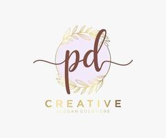 Initial PD feminine logo. Usable for Nature, Salon, Spa, Cosmetic and Beauty Logos. Flat Vector Logo Design Template Element.